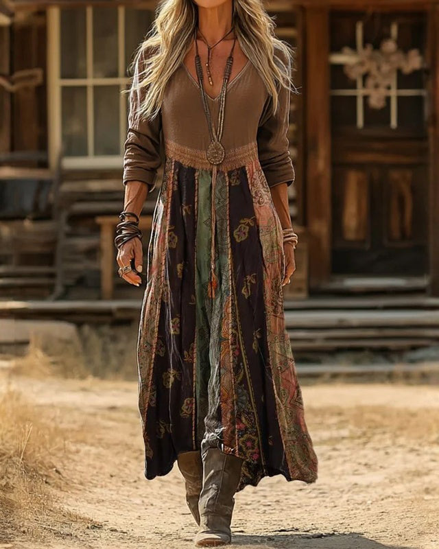 : Marlo | Vintage-Inspired Long Sleeve Casual Dress in van Paper Favor