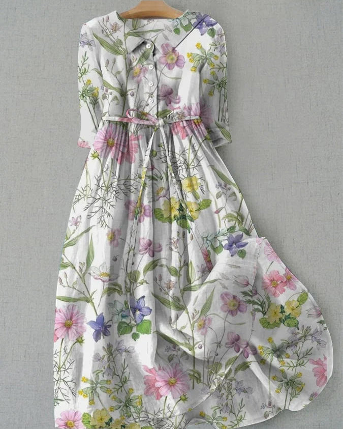 Clothing > Dresses : Dahlia Dress - Vintage Floral A-Line Womens Dress for Summer Comfort in Multi van Paper Favor