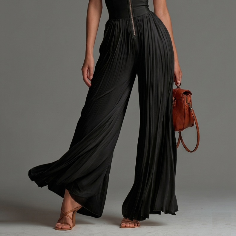: Zsófia Jumpsuit - Black Pleated Chiffon in Black (Last pieces) van Cow Clothing