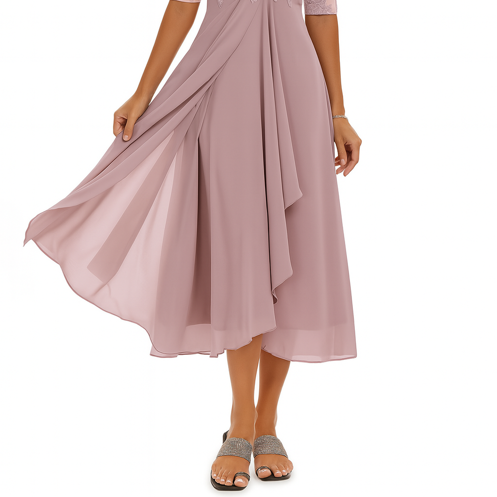 Women > Dresses : Women's Elegant Women’s Lace Chiffon Dress in Pink van Paper Favor