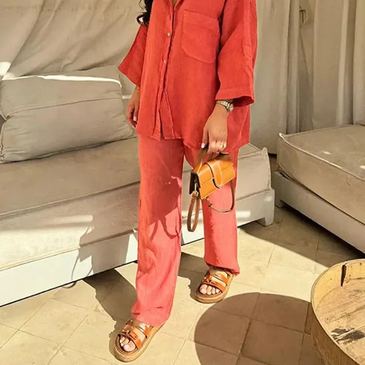 Women > Shirts > Button-Up : Women's Effortless 2-Piece Set for Cool, Comfortable, Breezy Everyday in Grey van Paper Favor