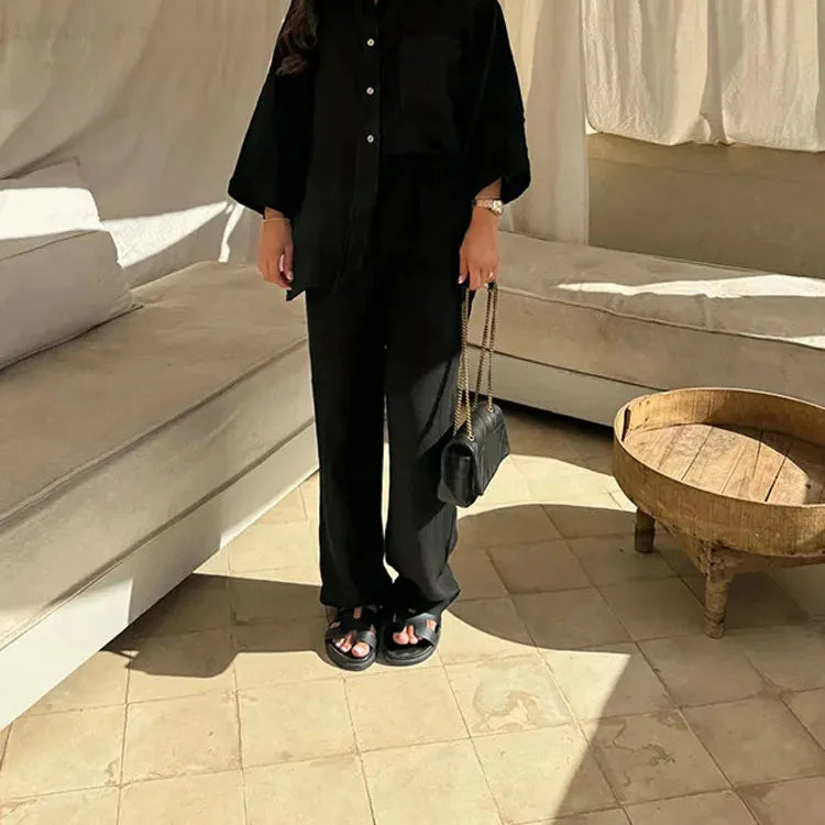 Women > Shirts > Button-Up : Women's Effortless 2-Piece Set for Cool, Comfortable, Breezy Everyday in Black van Paper Favor