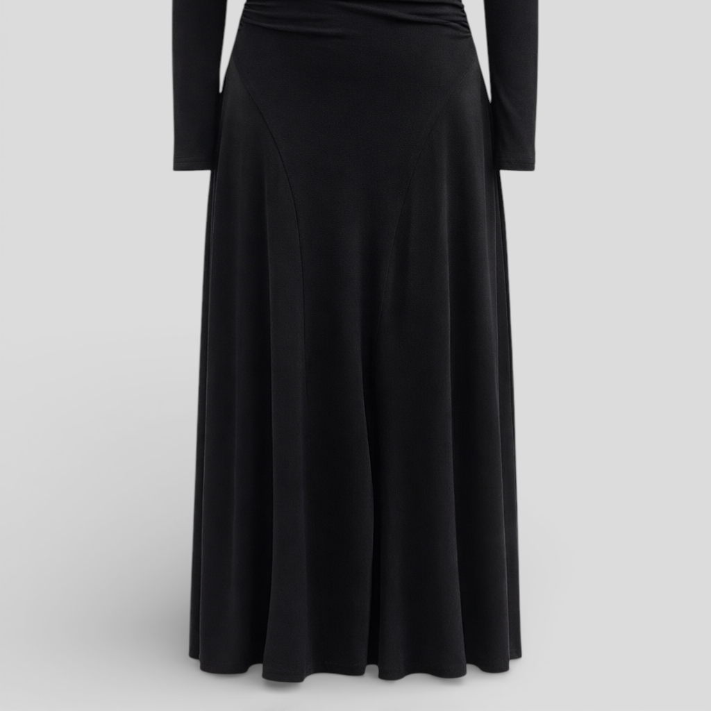 Women's Elegant Black Pleated Boat Neck Maxi Dress for a Modern Look