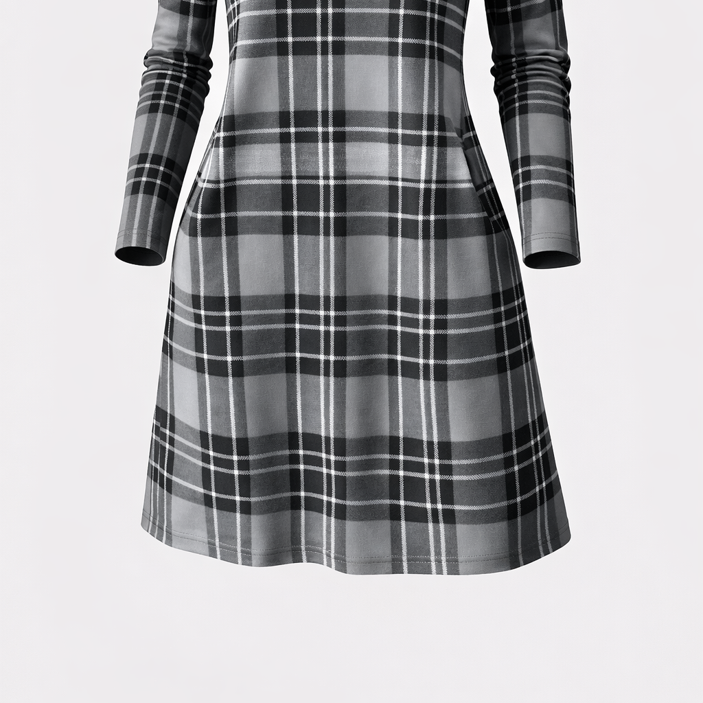 Therese | Women’s Plaid Long Sleeve Shift Dress – Lightweight Stretch Polyester