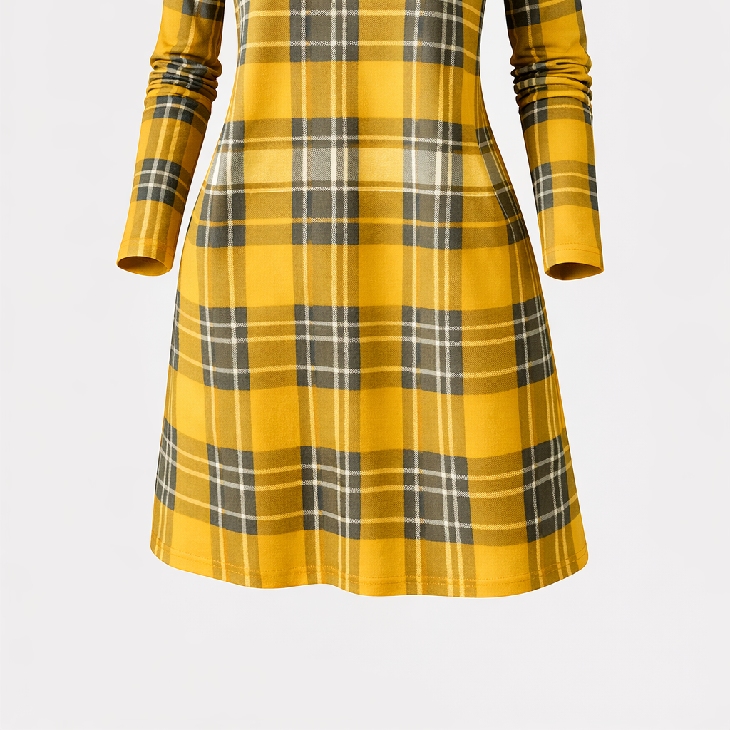 Therese | Women’s Plaid Long Sleeve Shift Dress – Lightweight Stretch Polyester