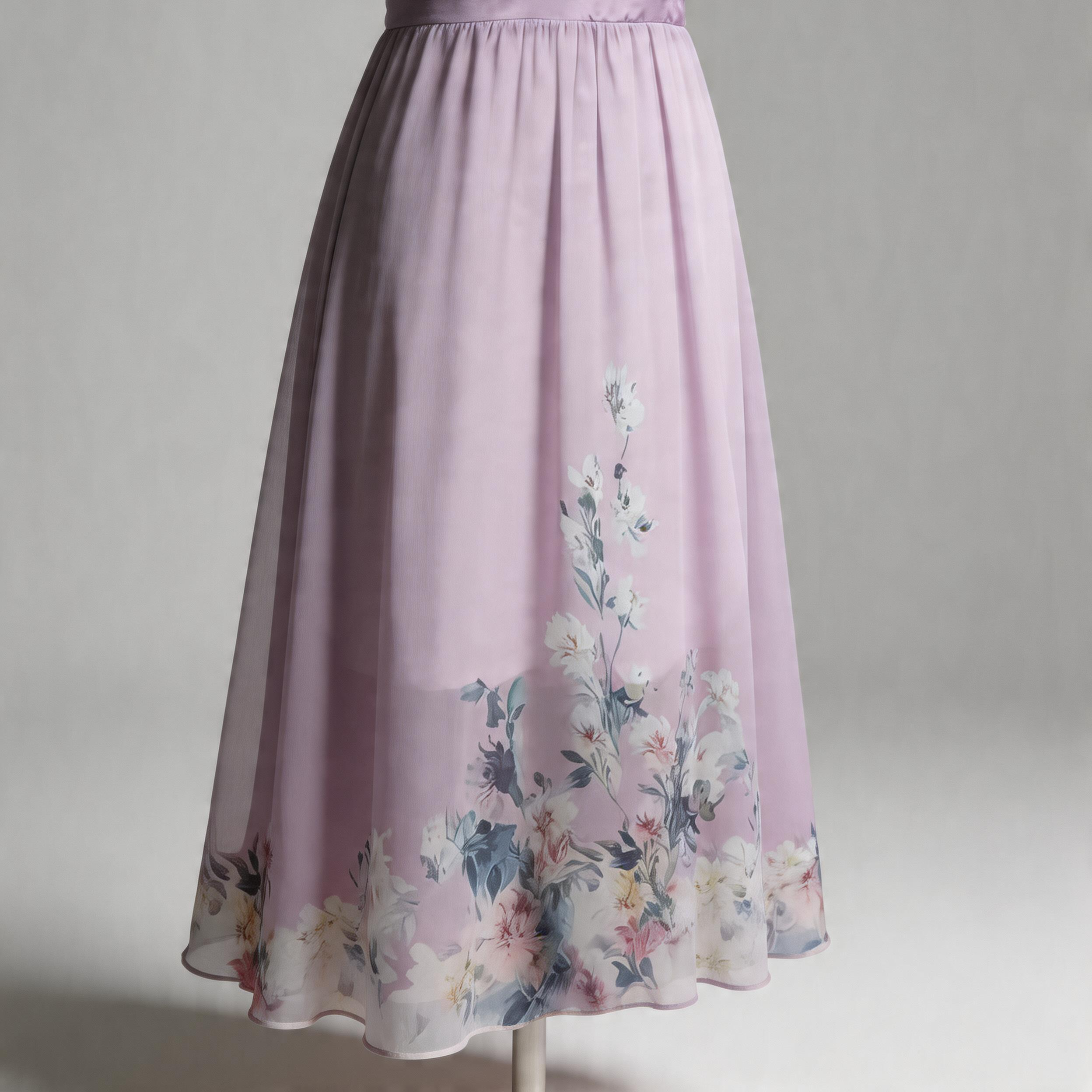 Elegant Light Blue Floral Chiffon V-Neck Sleeveless A-Line Maxi Dress
