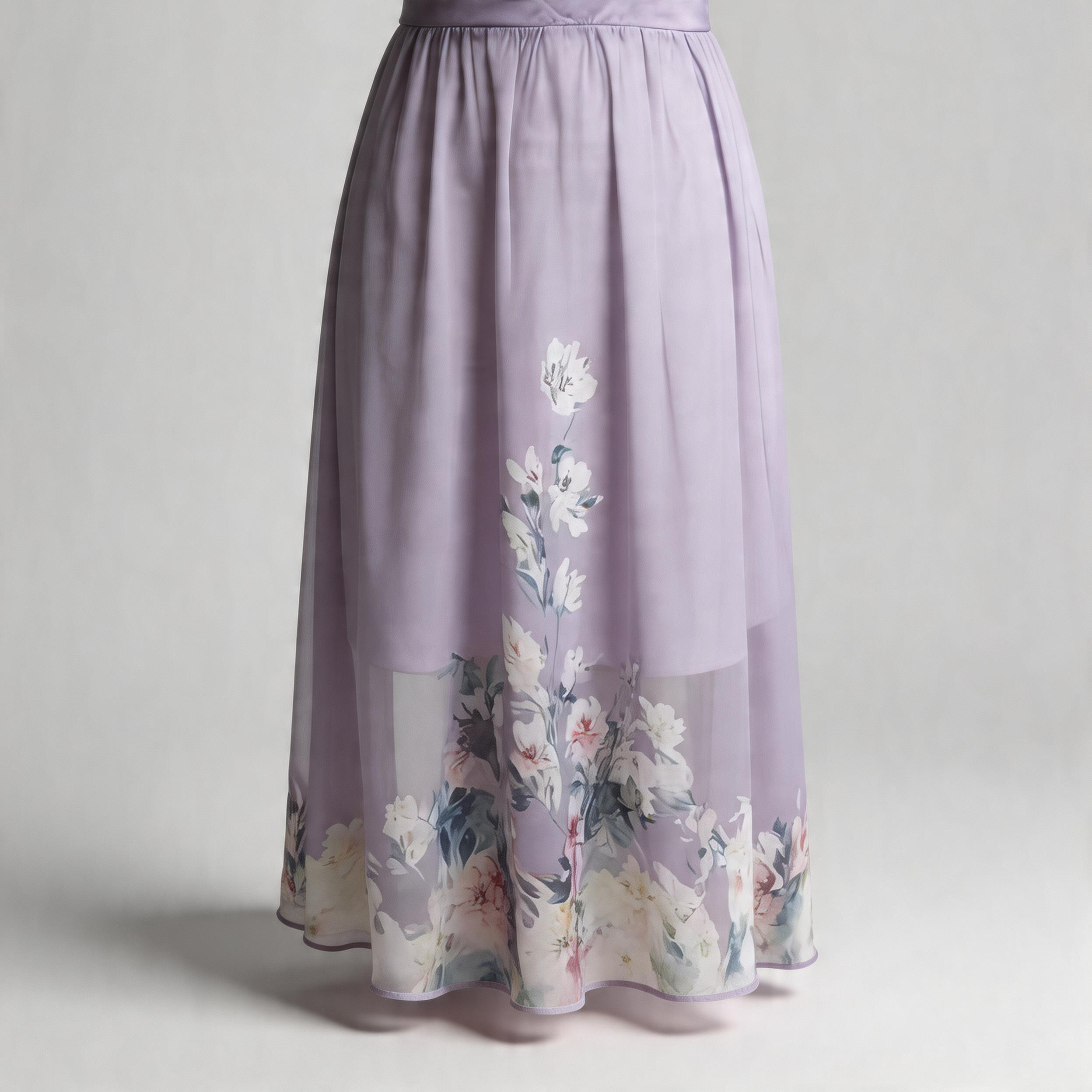Elegant Light Blue Floral Chiffon V-Neck Sleeveless A-Line Maxi Dress
