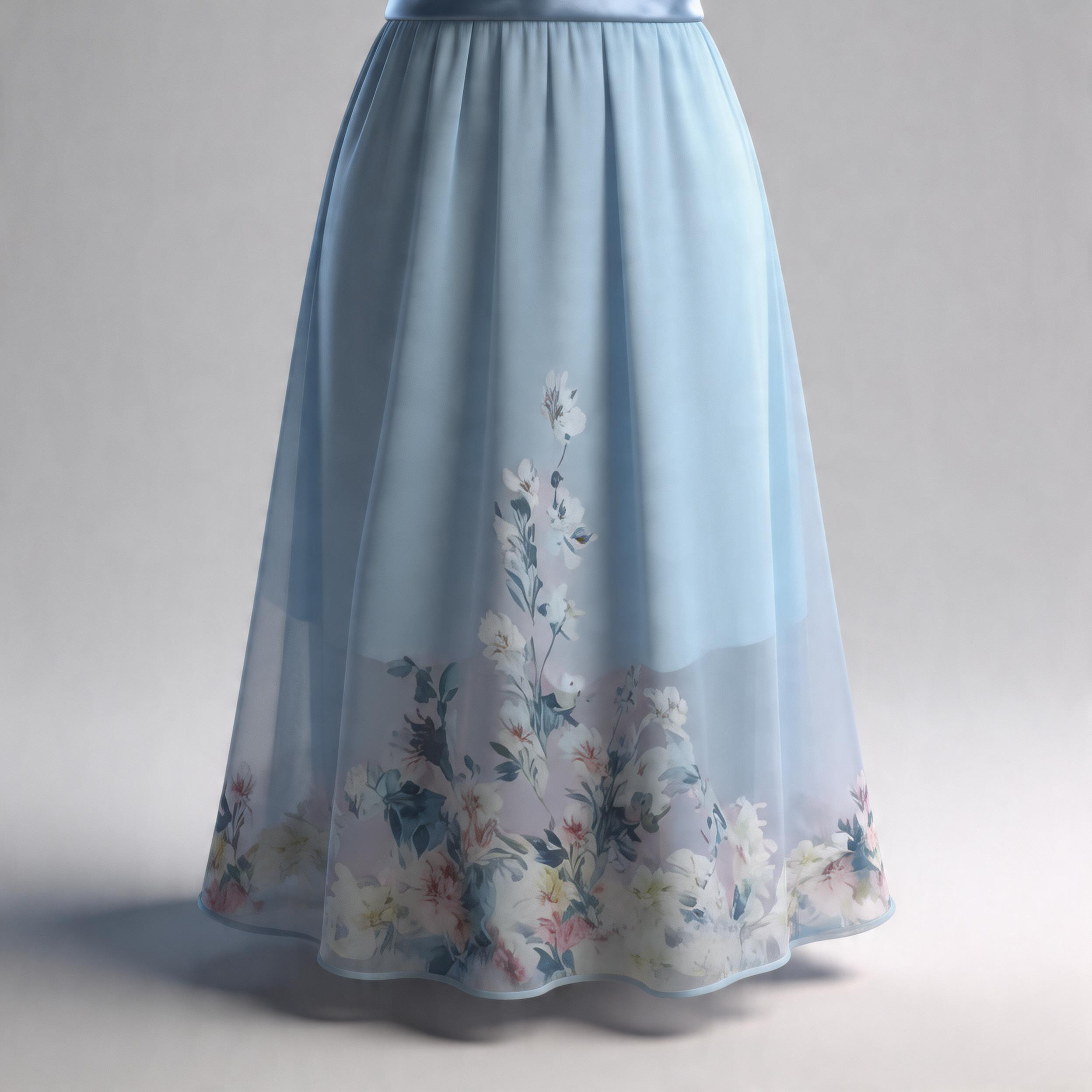 Elegant Light Blue Floral Chiffon V-Neck Sleeveless A-Line Maxi Dress