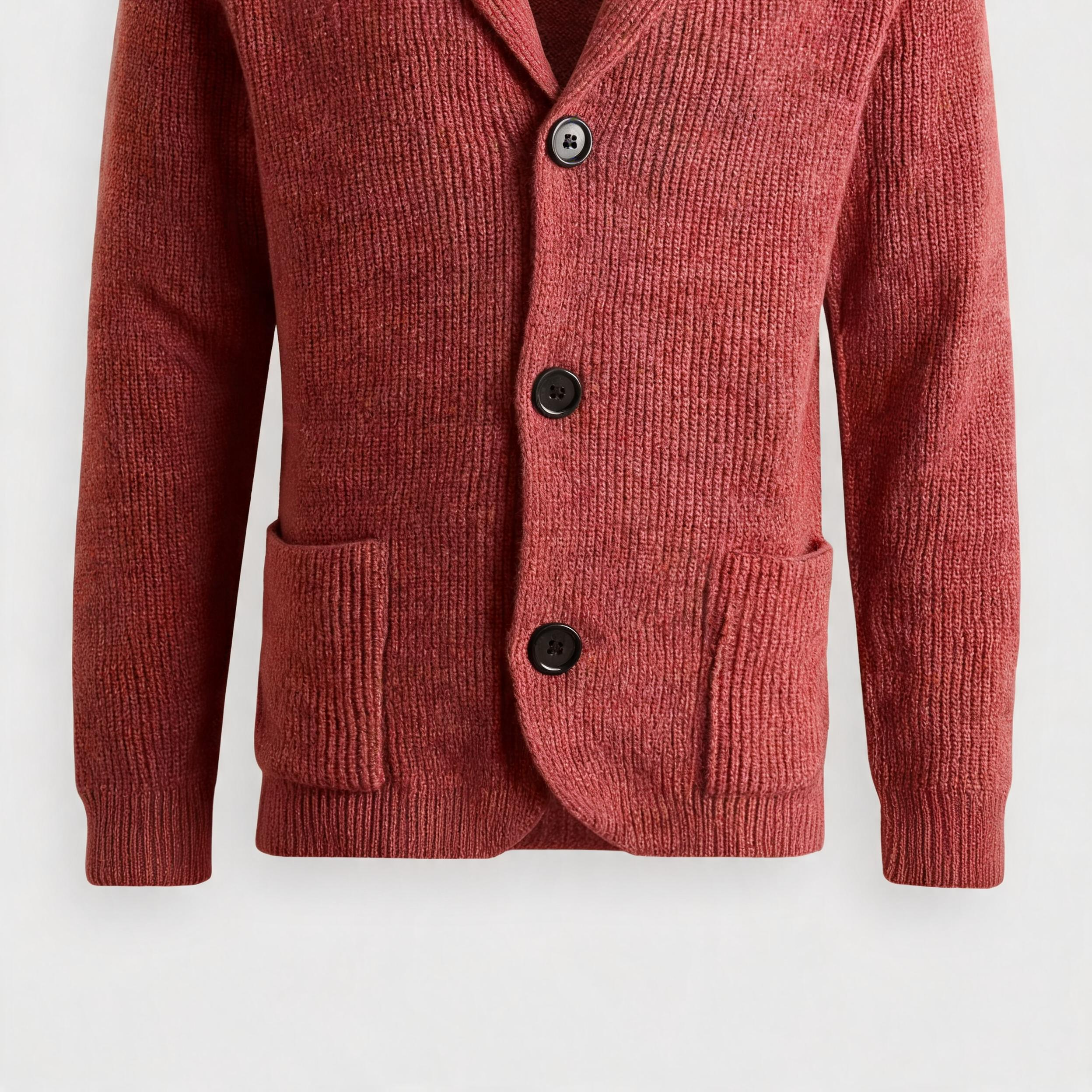 Men’s Thick Polyester Button-Down Cardigan with Shawl Collar and Pockets