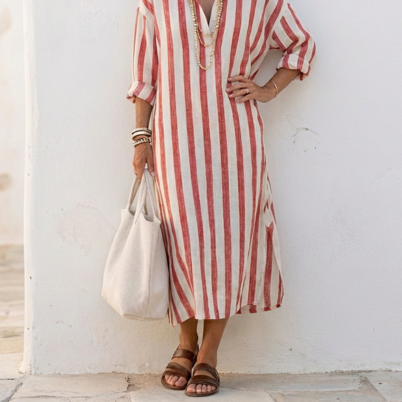 Naomi | Long Sleeve Striped Midi Shirt Dress
