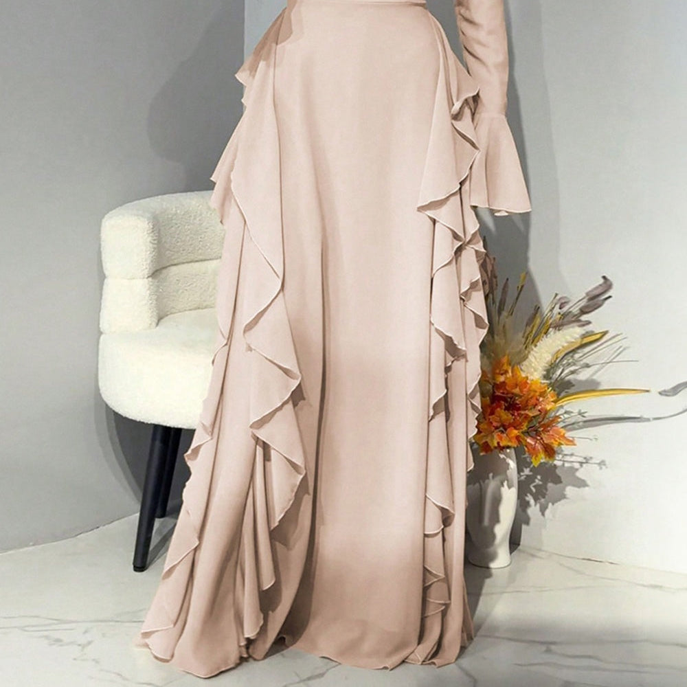 Women's Elegant high-waisted dress with trumpet sleeves