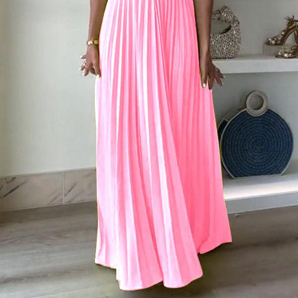 Simple Elegant Look Tube Dress with Pleats and Ribbon