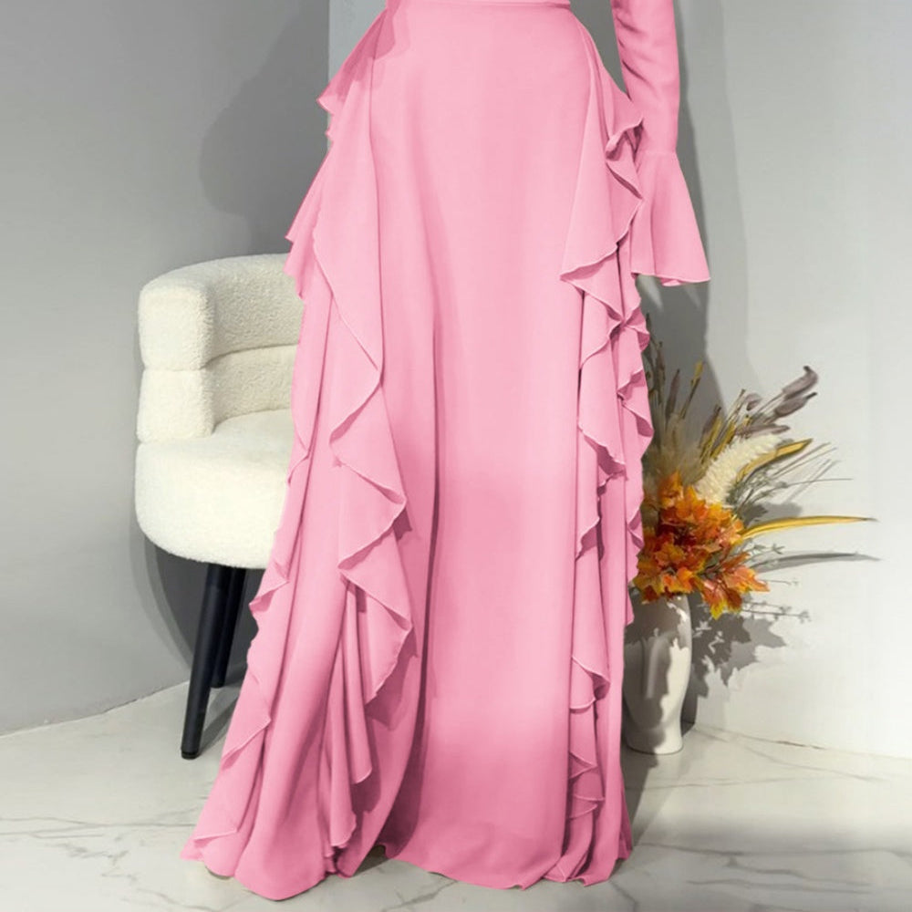 Women's Elegant high-waisted dress with trumpet sleeves
