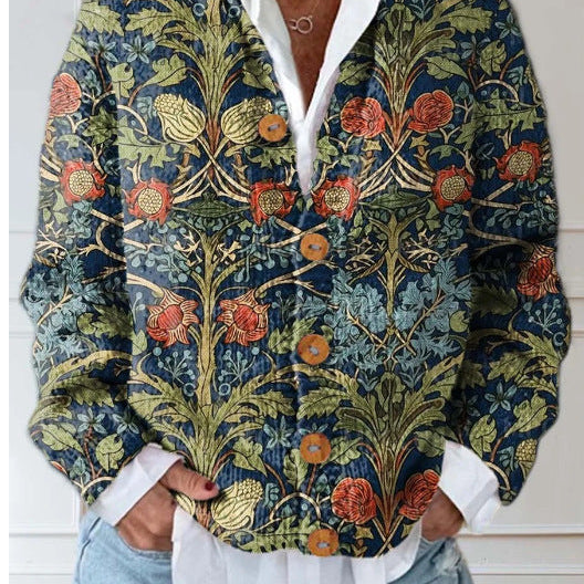 Cardigan : Chloe Vintage Floral Knit Cardigan Sweater in Green van Paper Favor