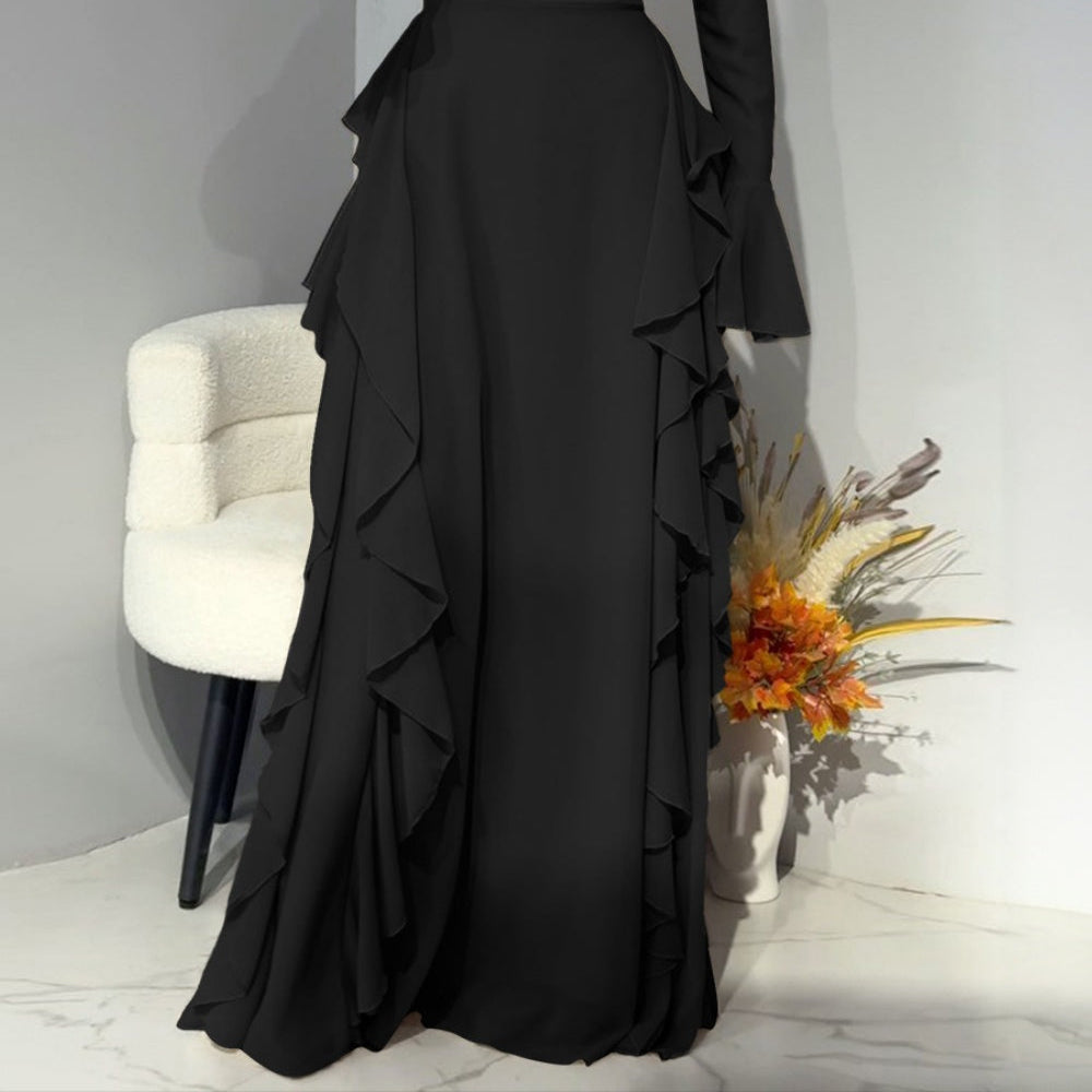 Women's Elegant high-waisted dress with trumpet sleeves