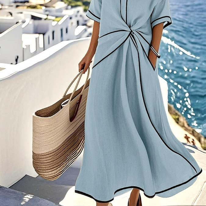 Midi Dress : Aurora Relaxed Midi Dress – Effortless, Flowy Comfort for Everyday Chic in Blue van Paper Favor
