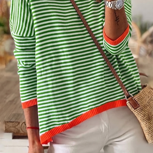Pull : Sophie - Striped Long Sleeve Top in Green van Paper Favor