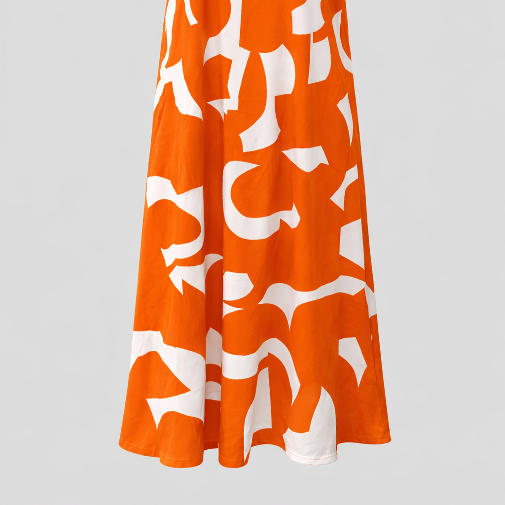 Elegant Women's V-Neck Printed Polyester Maxi Dress