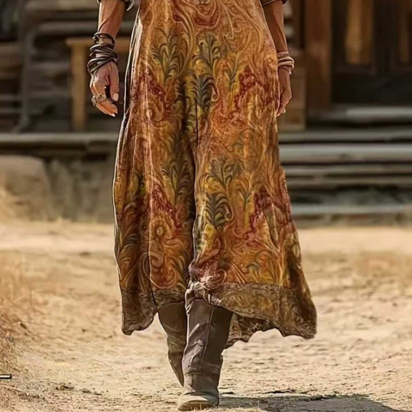 Clothing > Dresses : Lydia | Bohemian Autumn Dress in Multicolour van Paper Favor