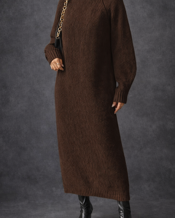 Dresses : Olive | High Neck Textured Elegant Dress in van Paper Favor