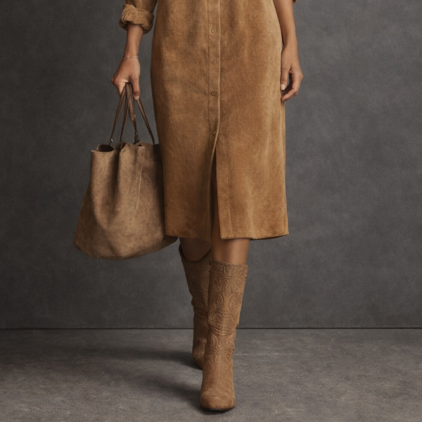 Dresses : Sophie | Long-sleeve Shirt Dres in Brown van Paper Favor