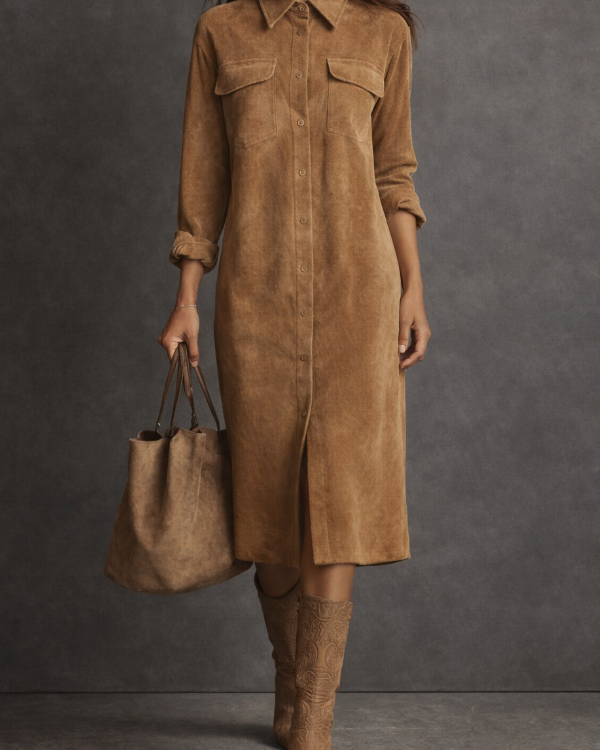 Dresses : Sophie | Long-sleeve Shirt Dres in Brown van Paper Favor