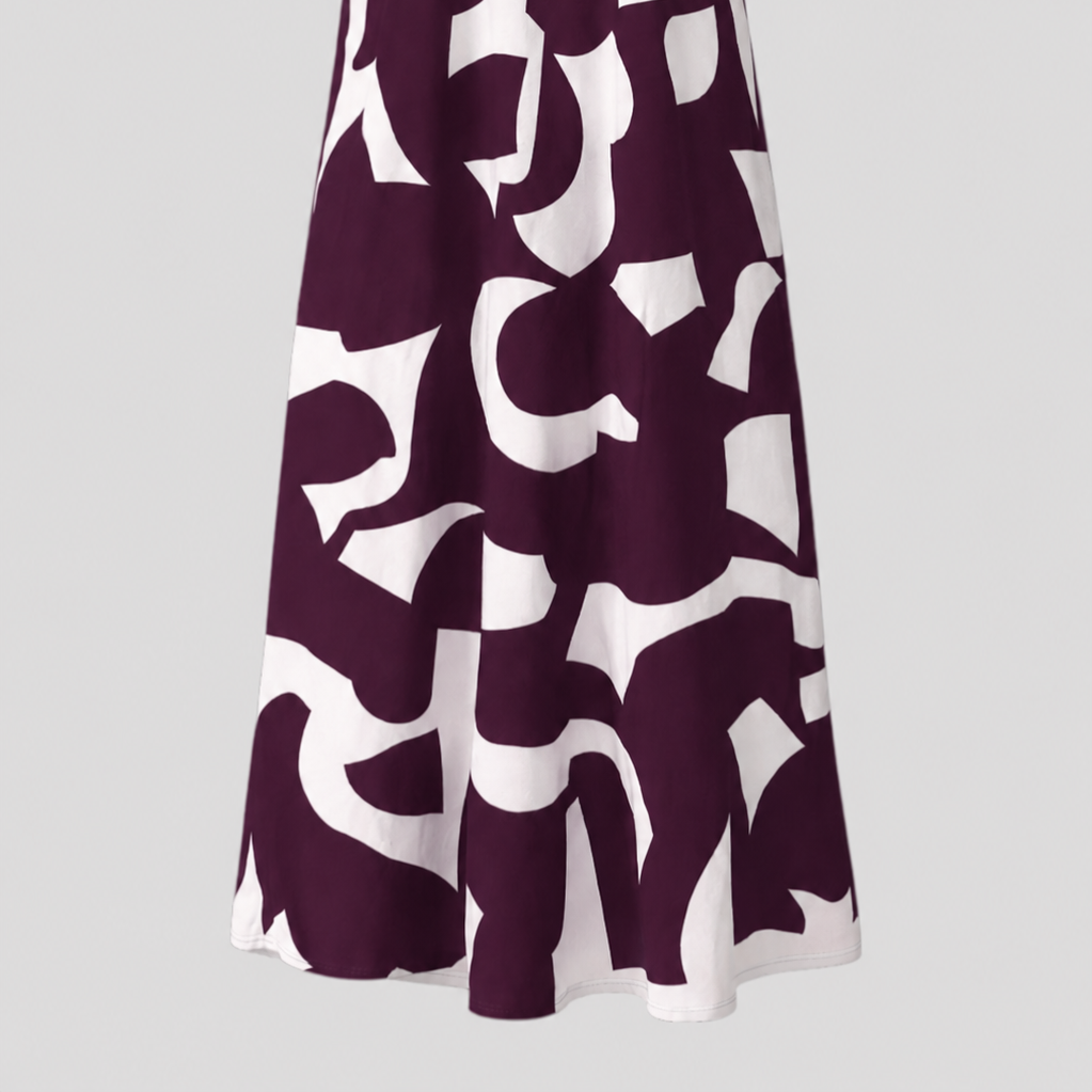 Elegant Women's V-Neck Printed Polyester Maxi Dress