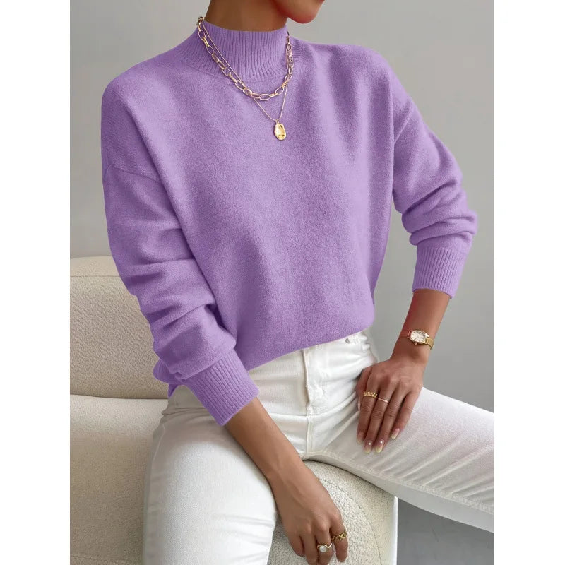 Hailey Colorful Women's Knit Sweater with Stand Collar