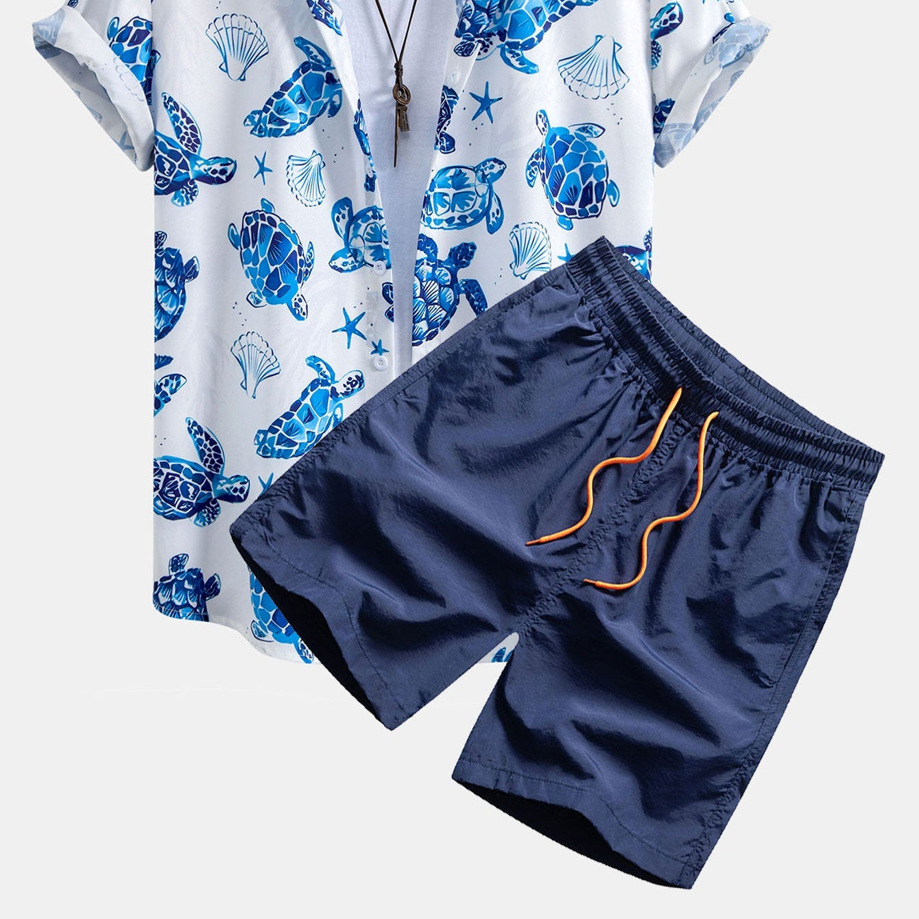 Men's Print Button-Up Shirt & Swim Shorts Set