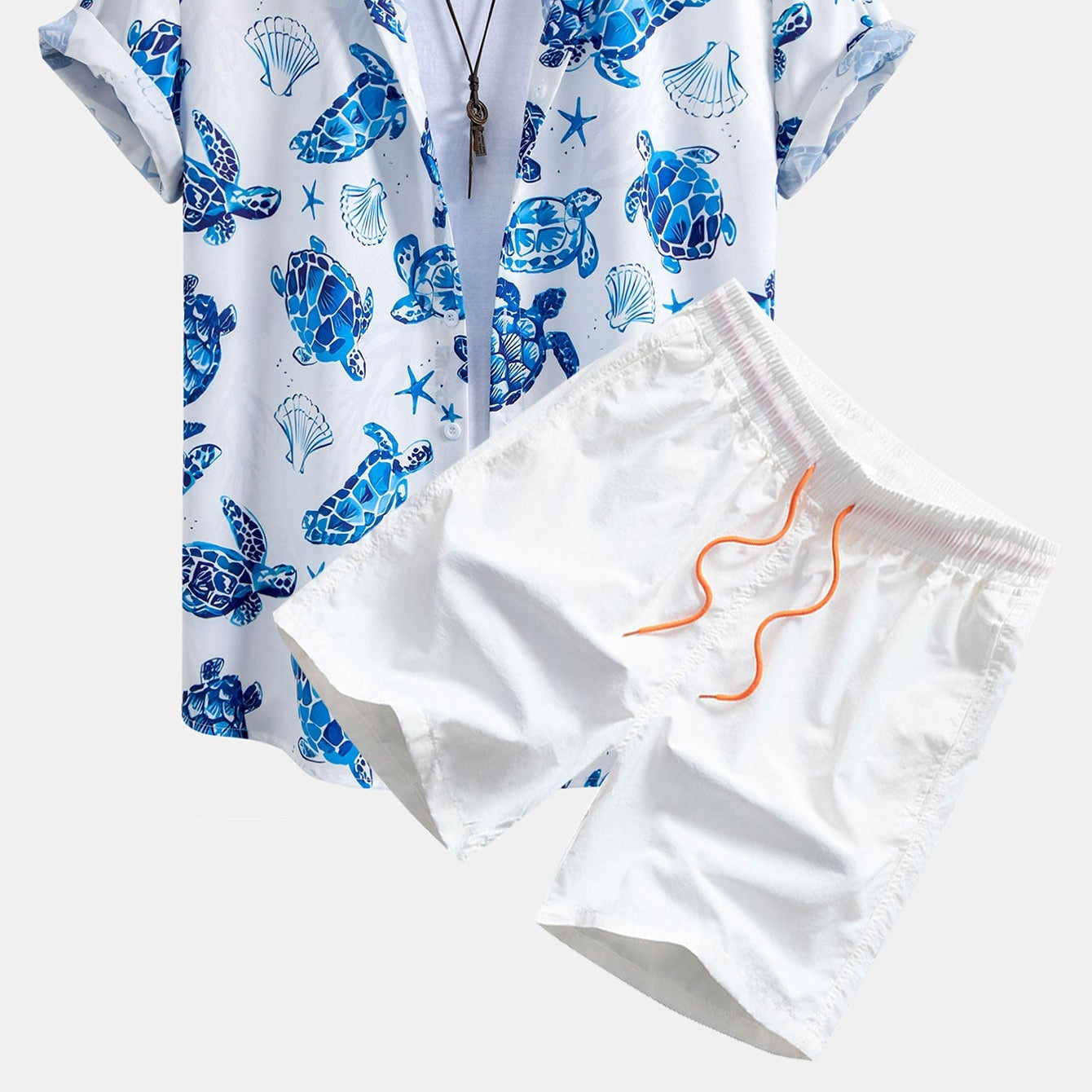 Men's Print Button-Up Shirt & Swim Shorts Set