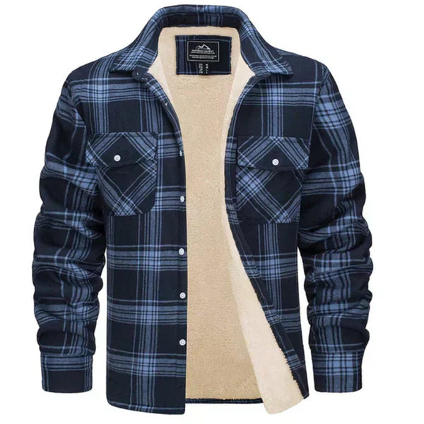 Men > Jackets : Men's OWEN Checked Jacket – Timeless Plaid Outerwear in Navy Blue van Paper Favor