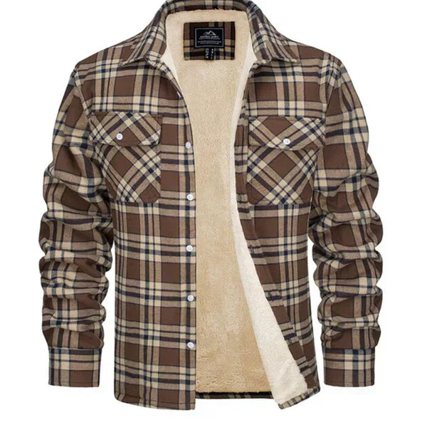 Men > Jackets : Men's OWEN Checked Jacket – Timeless Plaid Outerwear in Khaki van Paper Favor