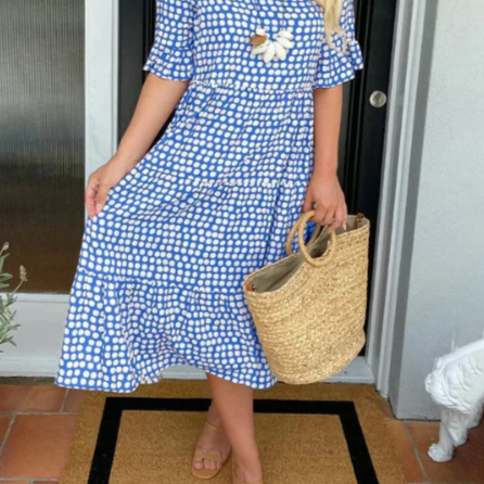 Women > Dresses > Midi : Women's Zora Sable Short-Sleeve Midi Dress - Effortless Chic for in Blue van Paper Favor
