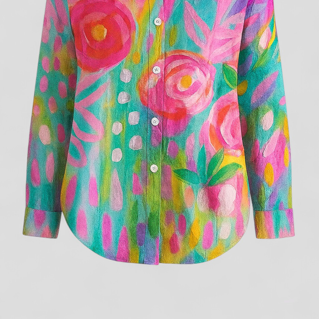 Women's Shirt Blouse with a Unique Colorful Print