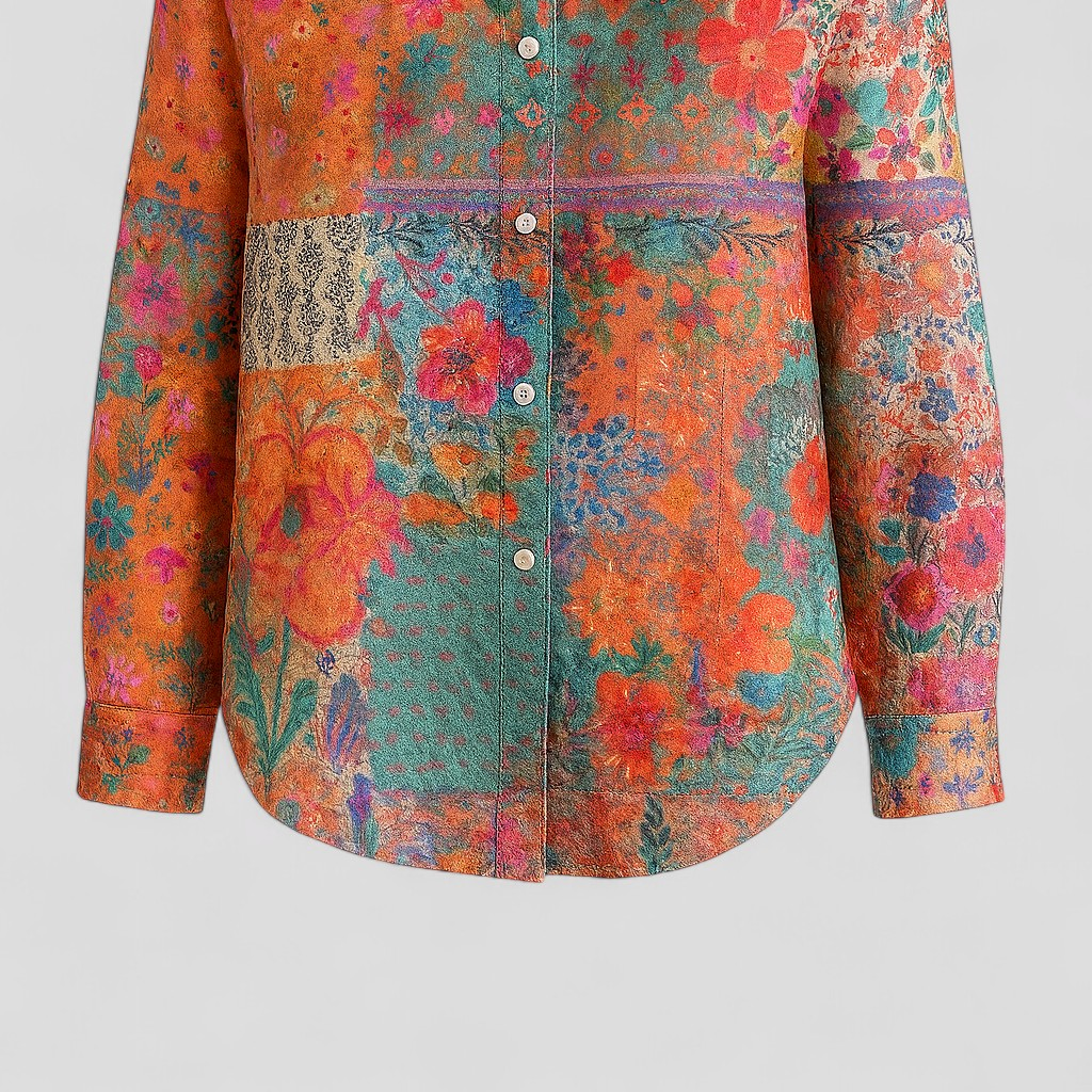 Women's Shirt Blouse with a Unique Colorful Print
