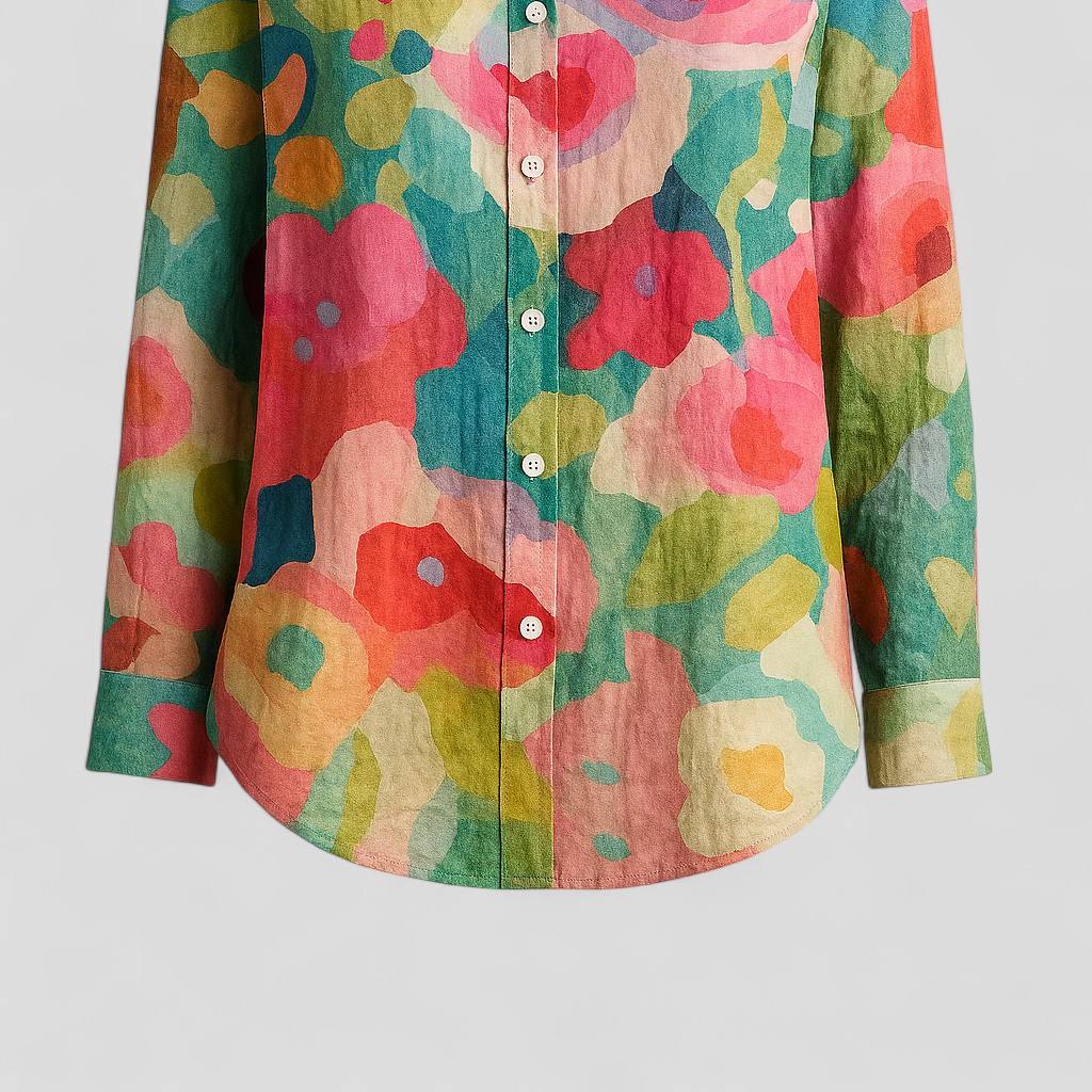 Women's Shirt Blouse with a Unique Colorful Print