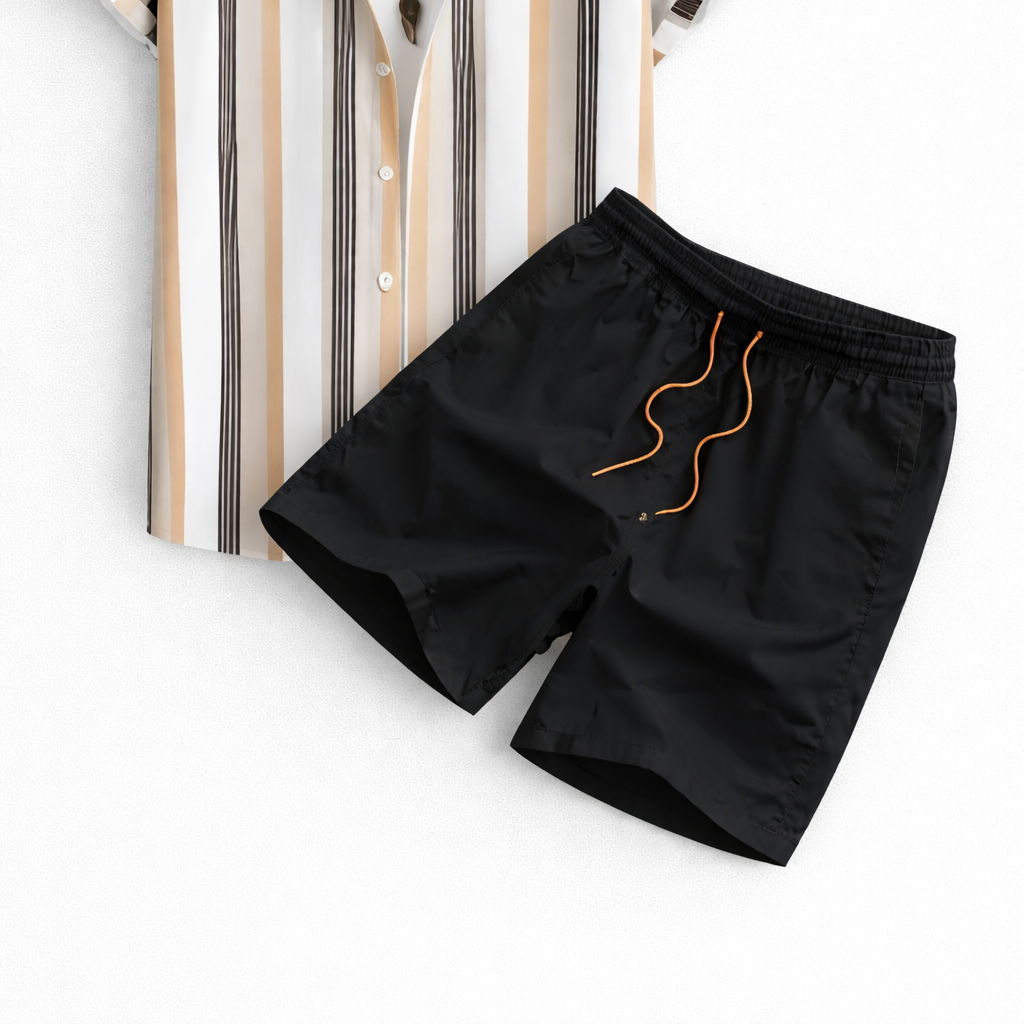 Stylish Striped Button-Up Shirt & Swim Shorts Set
