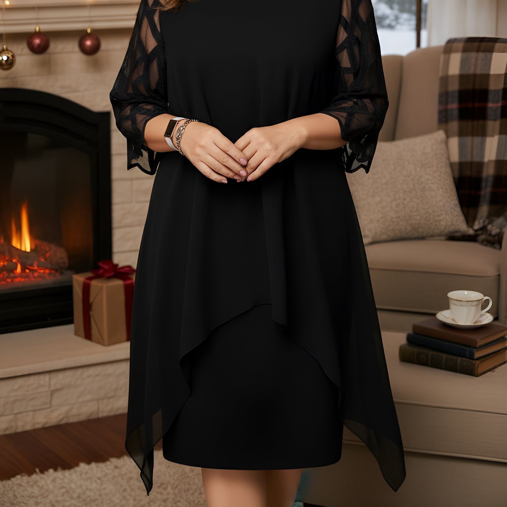 Clothing > Dresses : Josephine™ Elegant Lace Dress in Black van Paper Favor