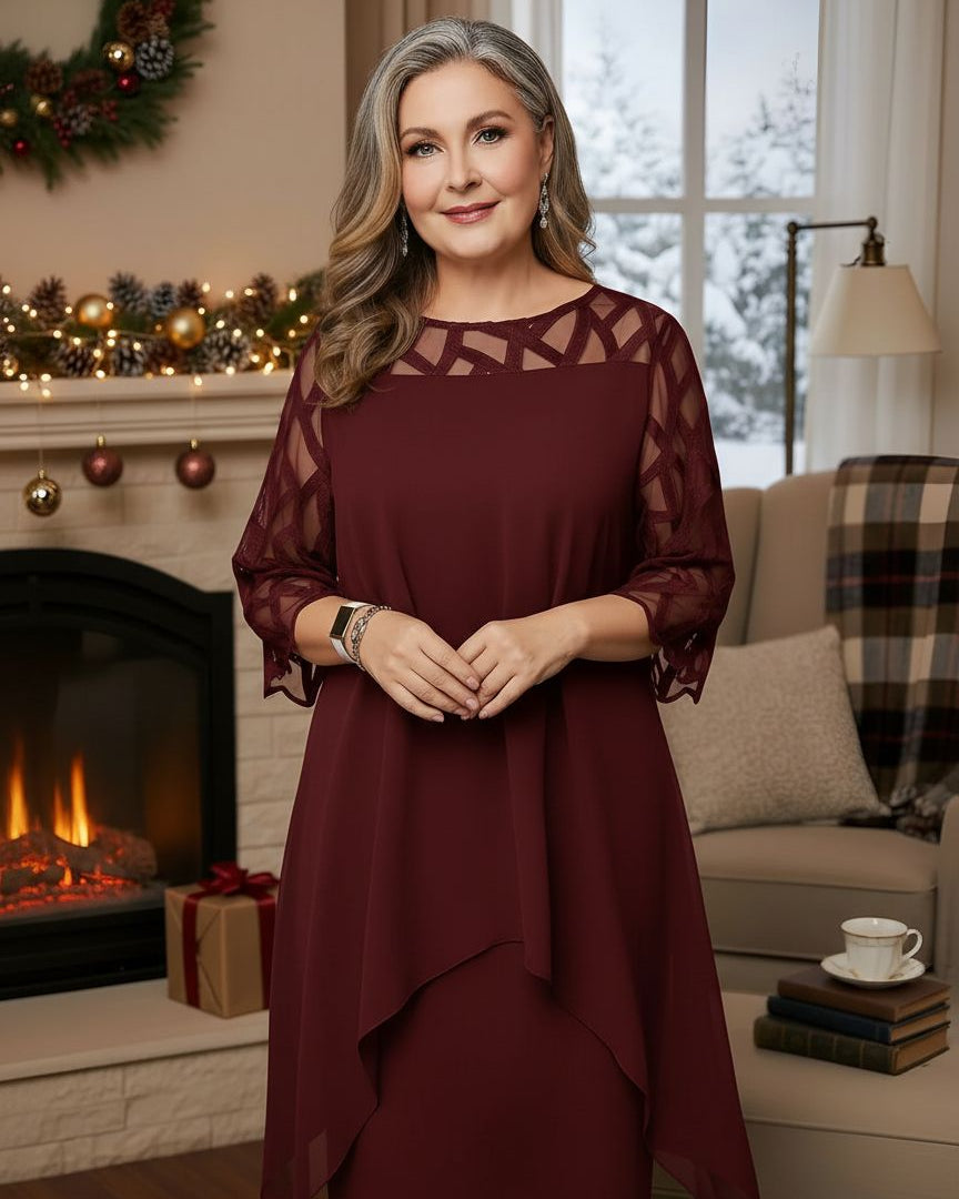 Clothing > Dresses : Josephine™ Elegant Lace Dress in Red Wine van Paper Favor