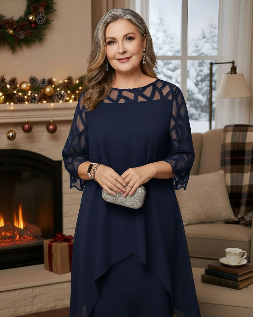Clothing > Dresses : Josephine™ Elegant Lace Dress in Deep Blue van Paper Favor