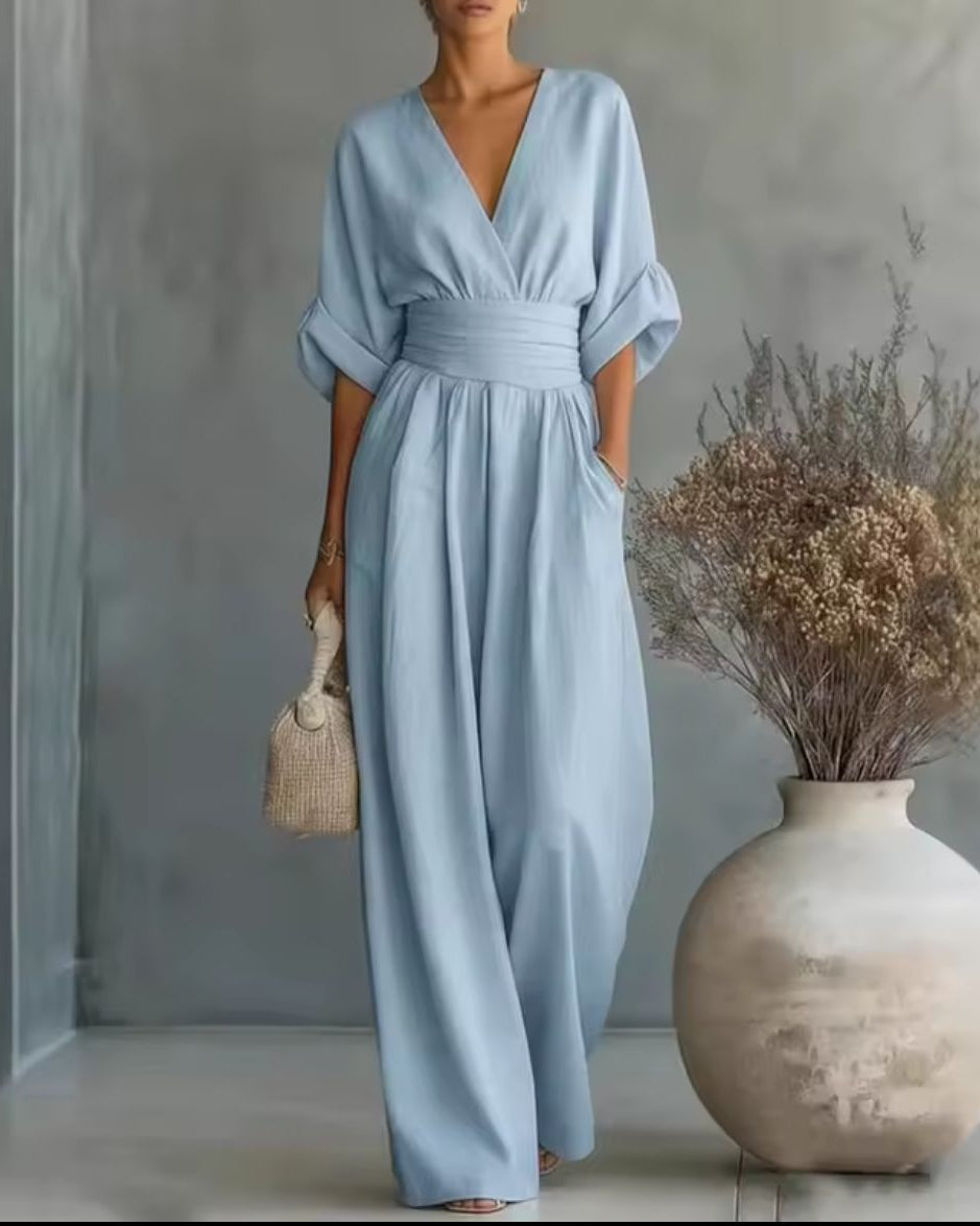 : Risel - Jumpsuit to Feel Comfortable and Polished on Your Day. in Light Blue van Paper Favor