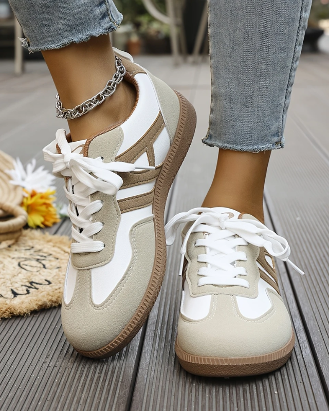 Shoes : Lisa - Orthopedic Comfortable Sneakers in Khaki & White van Paper Favor