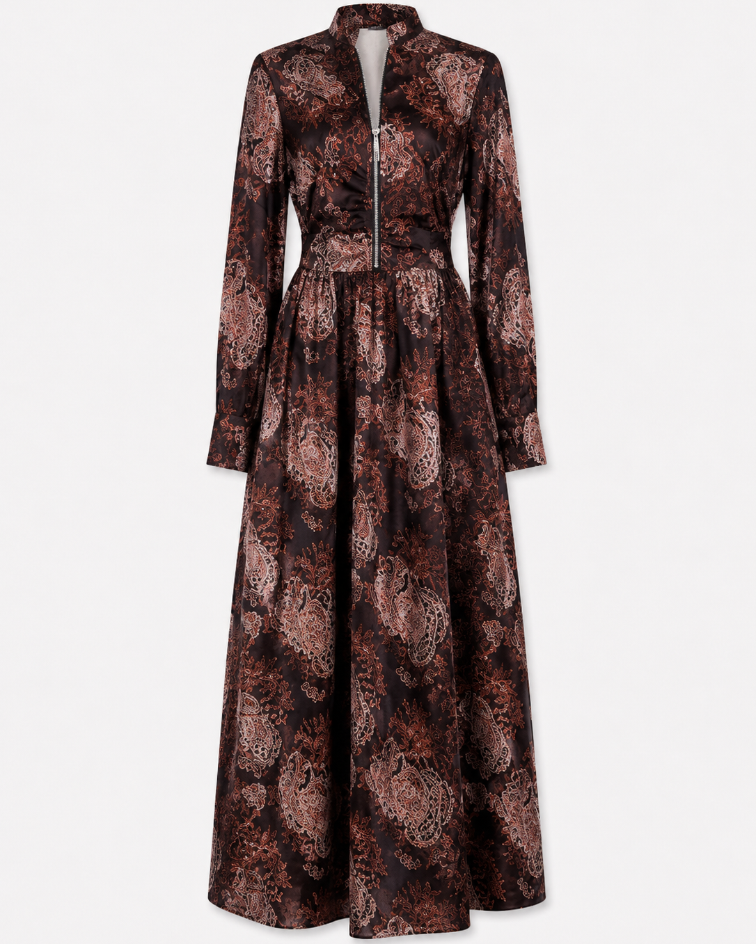Women > Dresses > Maxi : Women's Elegant Vintage Maxi Dress with Paisley Pattern and Zipper in van Paper Favor