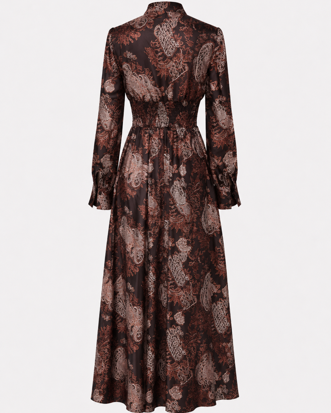 Women > Dresses > Maxi : Women's Elegant Vintage Maxi Dress with Paisley Pattern and Zipper in van Paper Favor