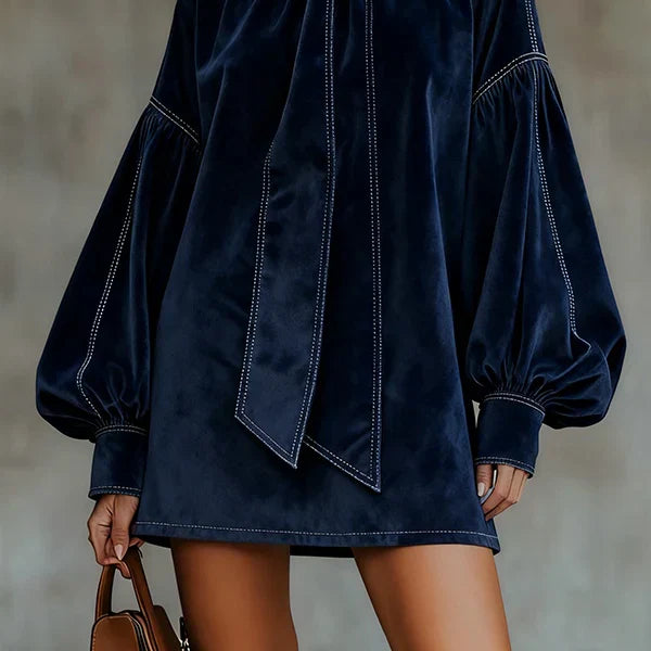 Orlissea Velvet Lantern-Sleeve Mini Dress