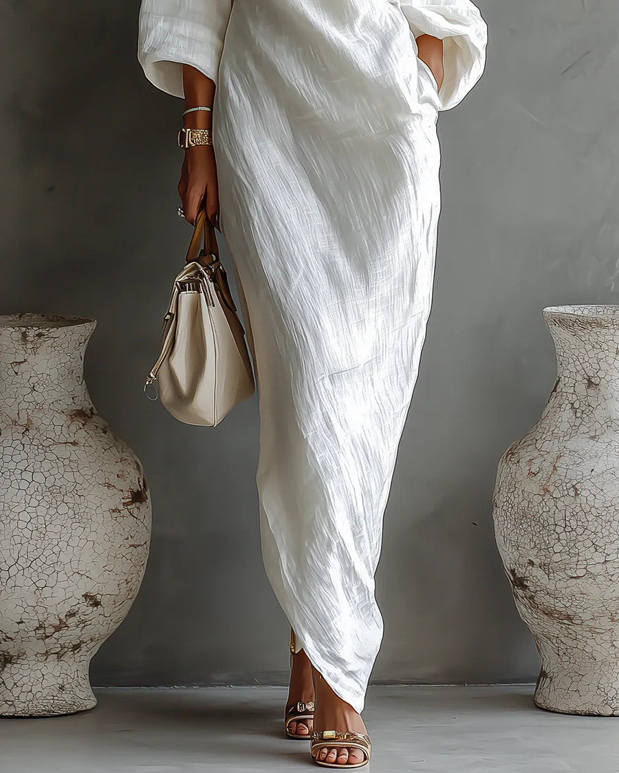 Clothing > Dresses : Nelle™ Elegant Maxi Dress in van Paper Favor