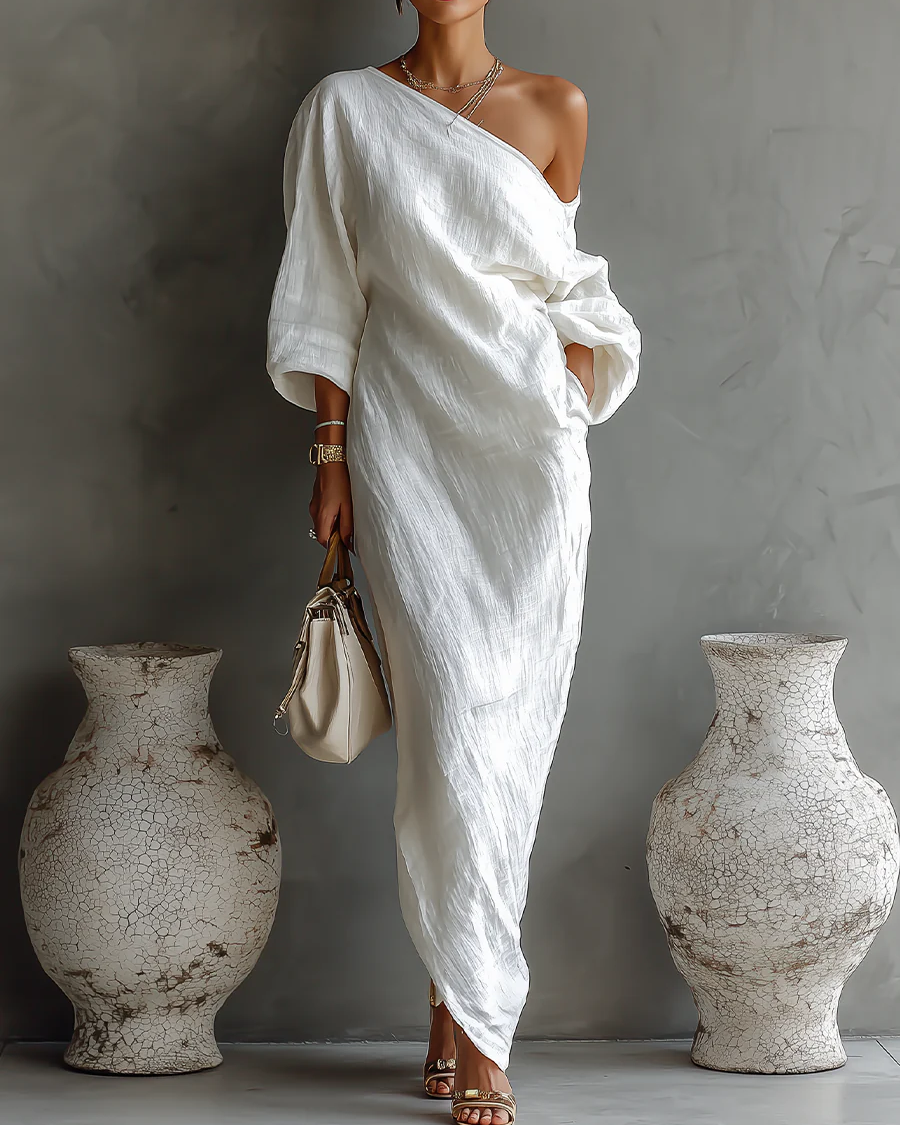 Clothing > Dresses : Nelle™ Elegant Maxi Dress in White van Paper Favor