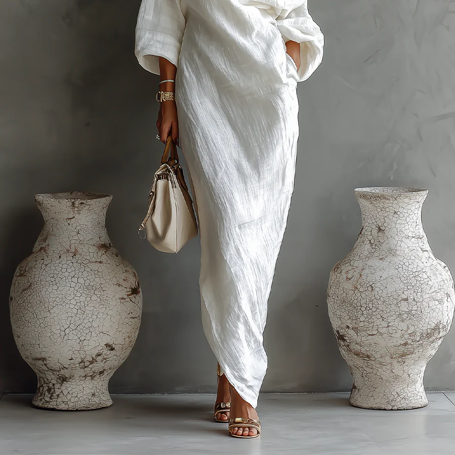 Clothing > Dresses : Nelle™ Elegant Maxi Dress in White van Paper Favor