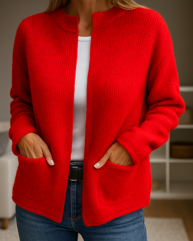 Cardigan : Brittney - Relaxed Comfort Cardigan in Red van Paper Favor
