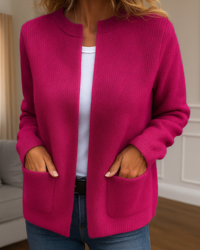 Cardigan : Brittney - Relaxed Comfort Cardigan in Pink van Paper Favor